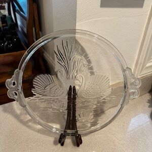Vintage Mikasa Walther swan crystal glass platter
